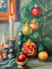 Christmas Tree, Original Painting oil,11x14inch, Wall Art Decor, Signed Art Gift