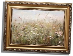 Vintage Gold Framed Canvas Wall Art, Farmhouse 16″L x 12″W Wildflower Field