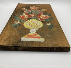 Wooden Painting Handmade Red Orange Flowers Yellow Vase Wall Hanging Art Floral