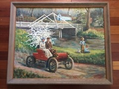 Vintage Illustration Oil Painting Country Landscape Antique Car Automobile Book