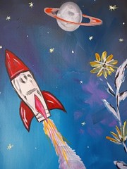Rocket Launch 11X14 Canvas Original Art Abstract Retro Spaceship Expressionism