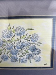 Original watercolor painting Blue hydrangea Botanical wall art Signed Mexico