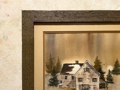 Winter Sky VTG MCM signed by artist watercolor, 1950’s, framed 17 1/2″ x 13 1/4
