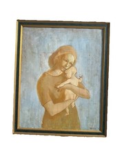Picasso Style 1931 Jane Carter Mother Child Oil Canvas Signed Framed COA