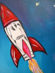 Rocket Launch 11X14 Canvas Original Art Abstract Retro Spaceship Expressionism