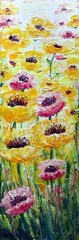 Textured Yellow Flowers Art 12×36 Original Oil Painting