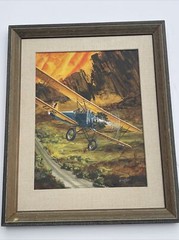 AVIATION PAINTING ILLUSTRATION FLIGHT AMERICAN PLANE AERIAL VIEW SIGNED WRIGHT
