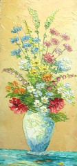 Painting Vase Sensual Flowers Oil on Panel 32×13 cm Orig Boehm 1960 Signed