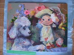 Original Oil Painting “Poodle with Toy”, Vintage Ukrainian Art, 50×40 cm, Canvas