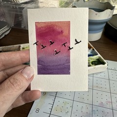 ACEO Original Art Card – Embroidered Birds – 1K to OK #112
