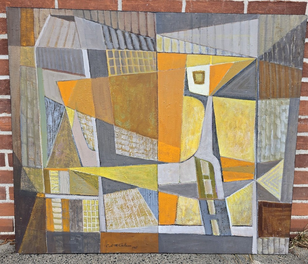 Large Signed CARL M. COCKRAN 1967 Abstract Oil Painting / Canvas „PanAm-Pegasus“