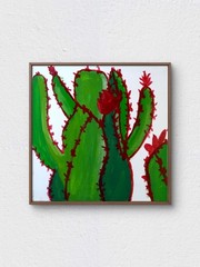 Shai Original Signed Abstract 12×12 Hand Painted Cactus On Canvas