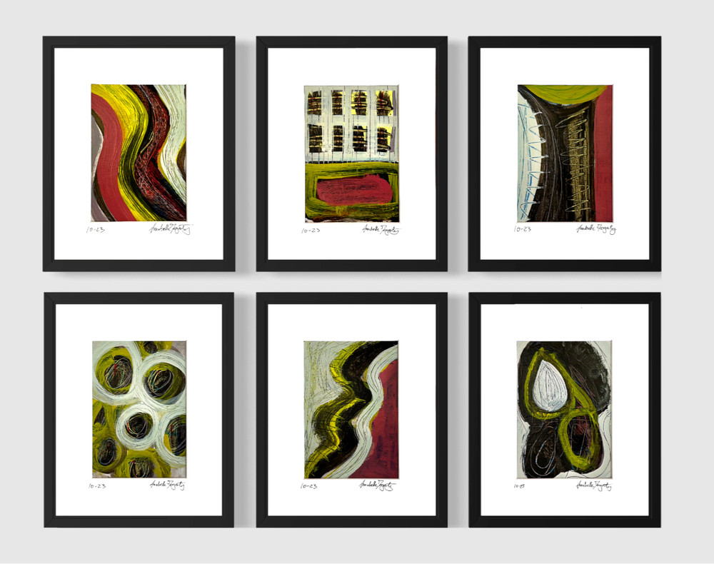 Set Of 6 Original Abstract Acrylic Paintings Matted 8×10 Warm Earth Tone Décor