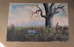Antique 1909 L.C. Phelps Original Watercolor Painting Landscape Gold Mat 8×10