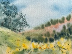 Original Watercolor Abstract Painting Nature Landscape Flowers – 5×5 inches