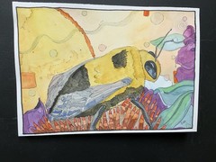 Original Watercolor/Ink BumbleBee Painting, Modern Art: by Lisa Marie McClellan