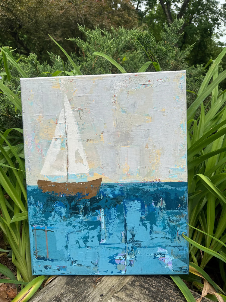 Sailboat Abstract Original Acrylic Painting on Stretched Canvas Textured Art