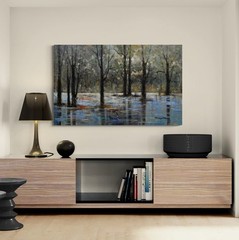 Original 30in x 48in swamp scene acrylic painting on canvas with trees.