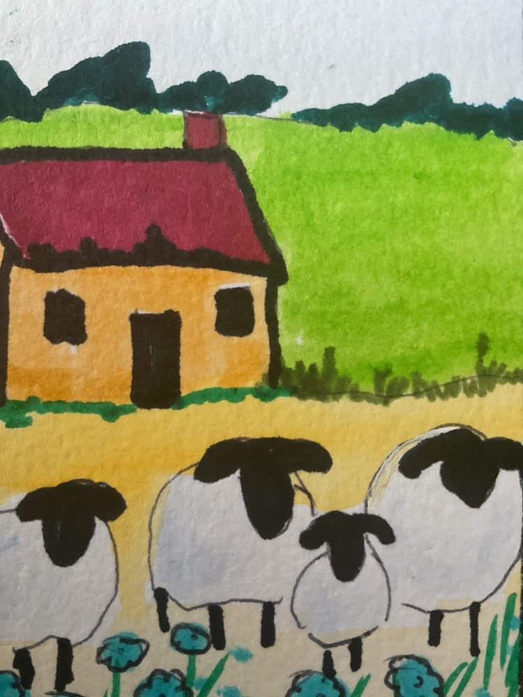 ACEO watercolor art by PJ, art card 2.5 x 3.5: sheep.