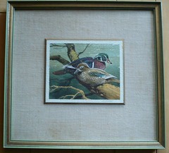 DUCK DUCKS IN A POND WILDERNESS REALISM, VINTAGE ARTWORK WATERCOLOR COLORFUL WC