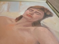 Original Oil Painting Nude Woman Reclining – Figurative Art – Framed Canvas
