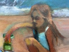 original oil painting of a Brother and Sister playing on the Beach