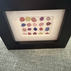 Original Miniature Watercolor Painting On Paper, Framed, Abstract Dots Pastel