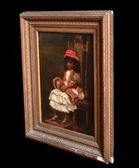 19th Century American School Portrait Of A Black Girl With White Doll L P BUREY