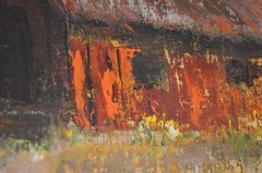Vintage Helen Hafer The Old Red Barn 1965 Oil Canvas Original CA Art Signed