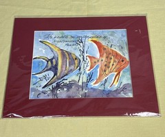 Original Watercolor Painting Tropical Angel Fish With Scripture Psalm 23 Matted