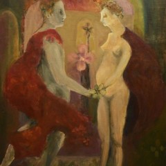 FREDERICK SPRAGUE Original Vintage Signed Figurative Double Portrait Painting