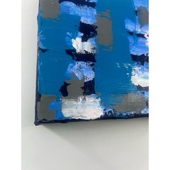 Hand-Painted Acrylic Canvas Abstract Blue Gray 7.5x8x1.5 Modern Artwork Art