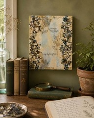 Pressed Hydrangea Botanical Art, Real Flowers, Watercolor Wash Canvas (10×8)