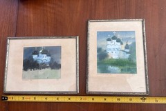 Pair of Two Water Color Russian Paintings Signed and Dated Framed Vintage