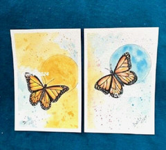 #1 Set of 2 Original Painted Water Color Butterfly 4″ x 6″ Unframed Signed