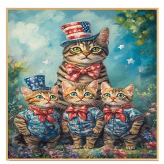 Patriotic Bengal Cat Family Canvas Wall Art with Kittens in Top Hats
