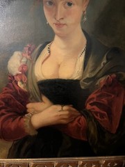 Antique Painting Le Chapeau de Paille Susanne Lunden After Peter Paul Rubens Oil