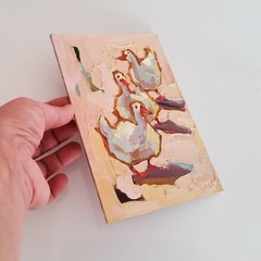 Ducks Gooses Painting Original Oil Artwork Semi Abstract Modern Small Wall Art