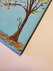 ORIGINAL ABSTRACT TREE FALL LEAVES ARTWORK PAINTING ACRYLIC ON CANVAS 9X12 ooak