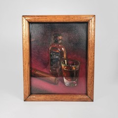 Oil Painting Whiskey Cigar Canvas Jack Daniels 9 x 11 Framed Art Hall Groat II