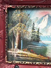 VTG Oil Acrylic Mountain Lake Scene Impasto Painting 6.25″ x 8″ Framed Art 1970s