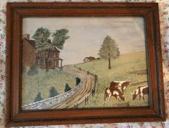 Vintage Original Folk Art Rural Farm Watercolor Landscape Painting 16×20”
