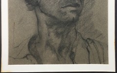 Modernist 1970s Original Susan Amster NYC Minimalist Charcoal Portrait Painting