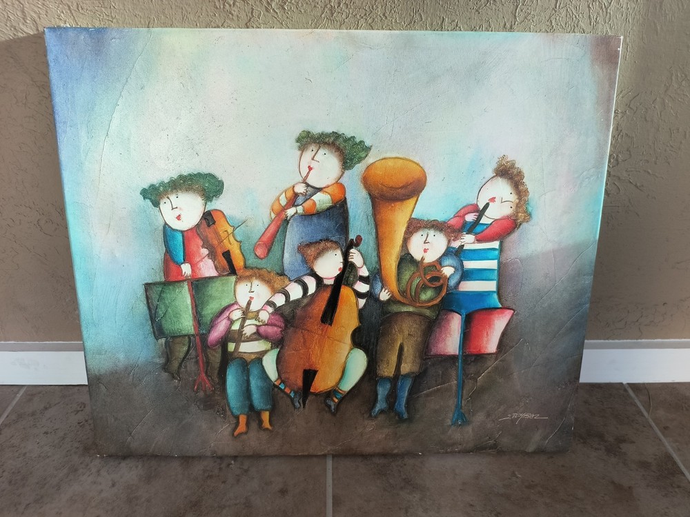 J Roybal Oil Painting Canvas Whimsical Orchestra Original Signed 24×20
