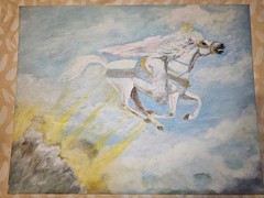 Unframed White Horse in Clouds Painting Fantasy Animals Illustration Art