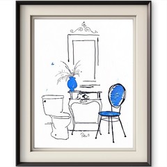 Powder Room Original Ink Acrylic 11×14 Bathroom Wall Art Signed Humorous Decor