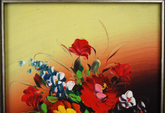 Vintage 1990’s Original Small Oil Painting “ Multicolor Flowers On Vase “ 8X10