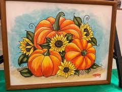 11 x 14 Framed Acrylic Painting on Canvas…..“Pumpkins and Sunflowers“