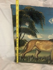 Vtg Lion Folk Painting 1920s 30s African Savanna Oil On Canvas Trees American
