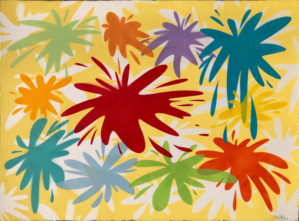 John Dempsey Stencil Original Abstract Pop Art Painting „Yellow-works“